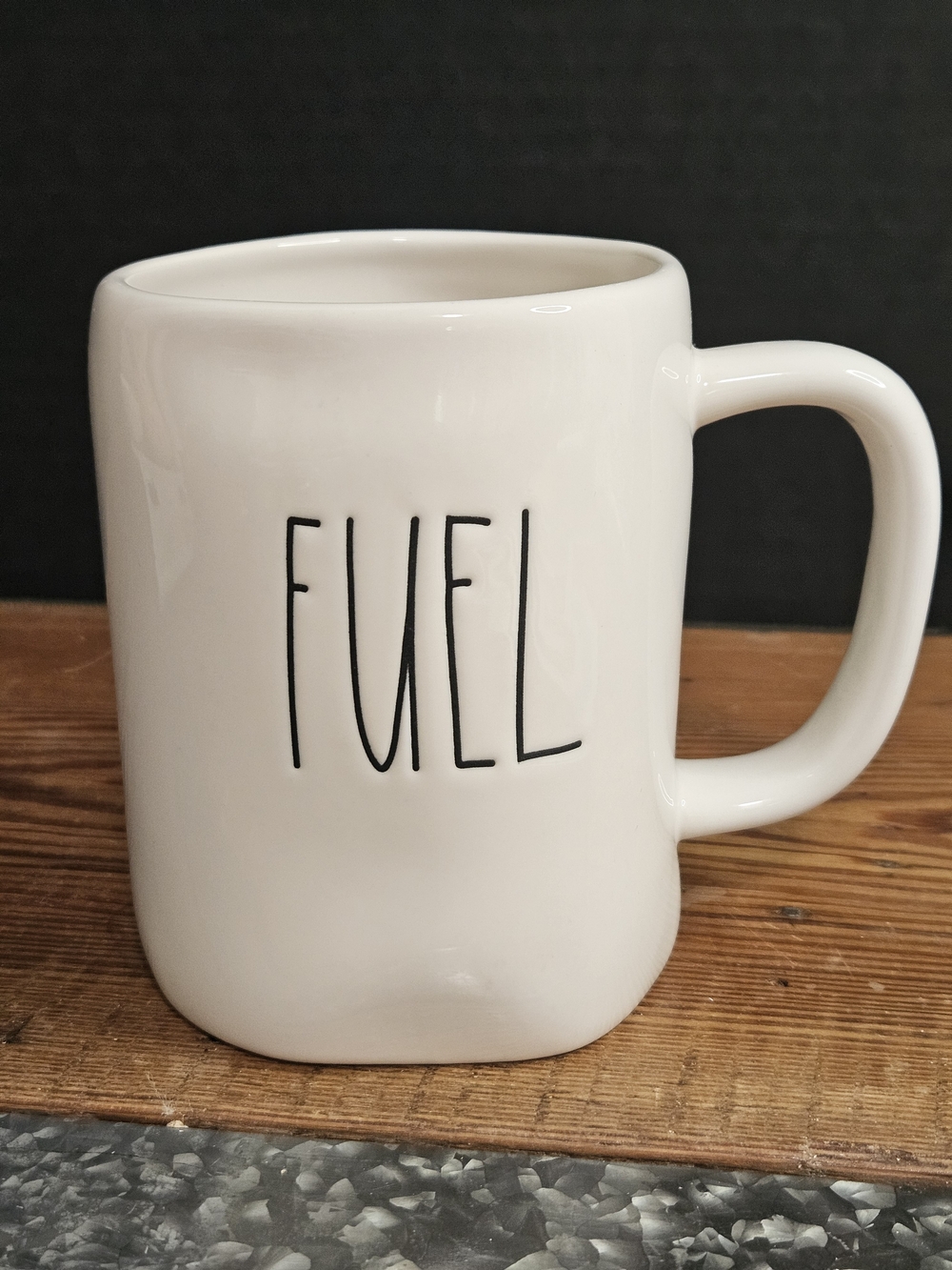 Rae Dunn White 'FUEL' Ceramic Coffee Mug